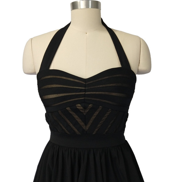 Vintage Y2K City Triangles Little Black Halter Dress Size 5 XS Fit & Flare Mini - Picture 3 of 9